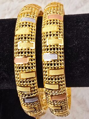 Tri-Tone Textured Filigree Gold-Design Statement Bangles (B-032)
