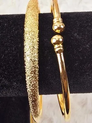 Luminous Stardust & Polished Gold-Color Cuff Bangle Set (B-035)