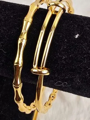 Gold-Design Bamboo & Smooth Adjustable Bangle Set (B-042)