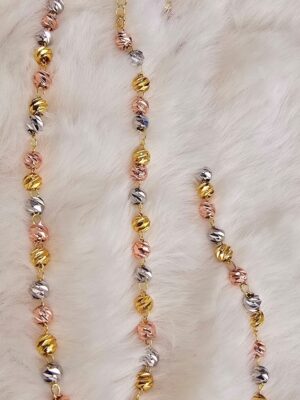 Tri-Color Textured Diamond-Cut Bead Necklace (N-011)