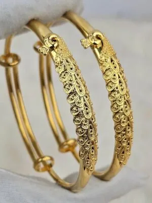 Ornate Peacock Filigree Gold-Tone Bangles (B-058)