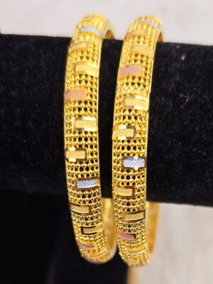 Tri-Tone Textured Filigree Gold-Design Statement Bangles (B-032-1)