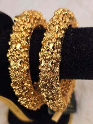Floral Carved Gold-Tone Kada Bangles (B-061)