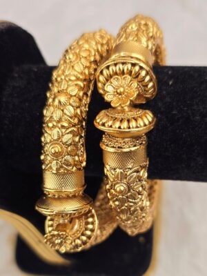 Floral Carved Gold-Tone Kada Bangles (B-062)