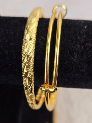 Sunburst Textured & Adjustable High-Shine Gold-Tone Bangle Set (B-065)