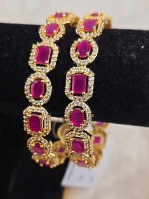 Ruby & Diamond Floral Eternity Bangle Pair (B-072)