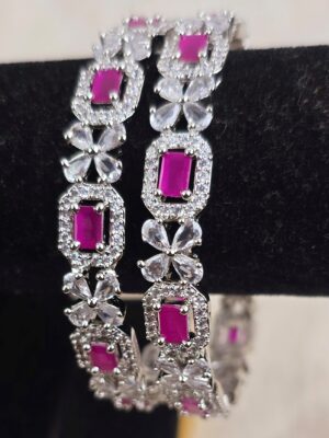 Ruby & Diamond Floral Eternity Bangle Pair (B-073)