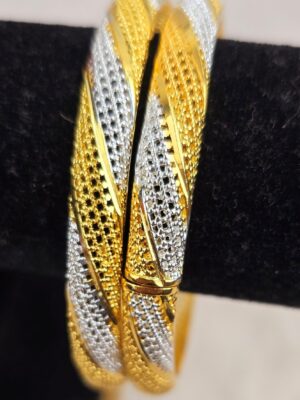 Dazzling Two-Tone Spiral Gold & Silver Bangles (B-078)