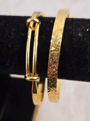 Adjustable Knot & Hammered Texture Gold-Tone Bangles (B-080)