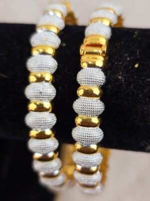 Textured Silver & Polished Gold Beaded Bangle Set (B-081)