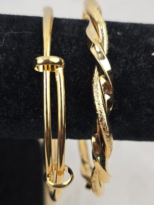 Adjustable Knot & Hammered Texture Gold-Tone Bangles (B-059)