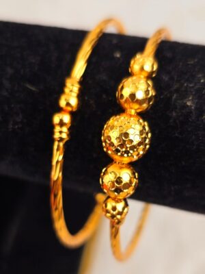 Regal Artisan Filigree Gold-Toned Bangle Pair with Ornate Spherical Accents (B-085)