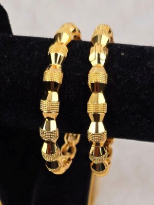 Faceted & Textured Gold-Tone Bangle Set (B-092)