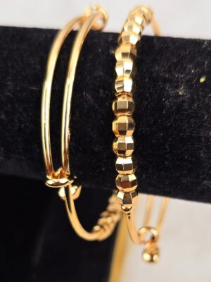Faceted & Textured Gold-Tone Bangle Set (B-093)