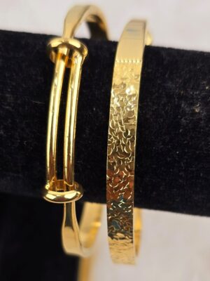 Minimalist Knot & Hammered Texture Adjustable Bangle Set (B-094)