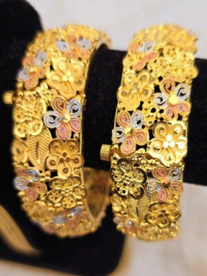 Floral Carved Gold-Tone Kada Bangles (B-101)
