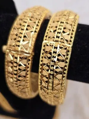 Floral Carved Gold-Tone Kada Bangles (B-102)