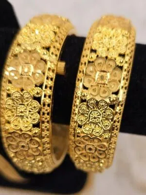 Floral Carved Gold-Tone Kada Bangles (B-103)