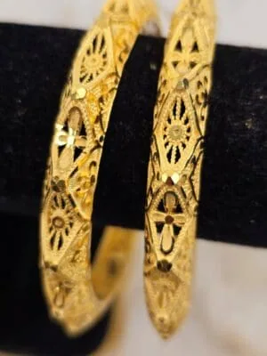 Floral Carved Gold-Tone Kada Bangles (B-104)