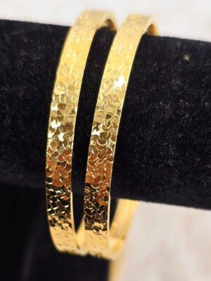 Elegant Hammered Textured Gold-Tone Bangle Set (B-105)