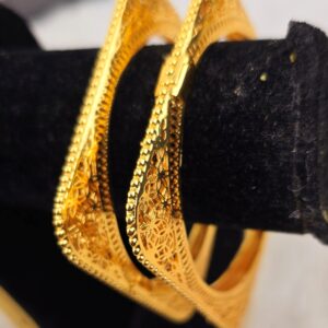 Square-Profile Filigree Gold Bangles with Ornate Cutouts(B-107)