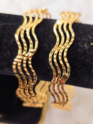 Elegant Wave-Patterned Gold-Tone Bangles (B-108)