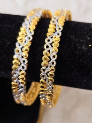 Elegant Two-Tone Filigree Gold Bangle Set (B-111)
