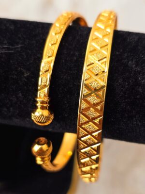 Polished Gold-Color Cuff Bangle Set (B-112)