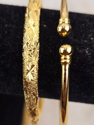 Luminous Stardust & Polished Gold-Color Cuff Bangle Set (B-118)