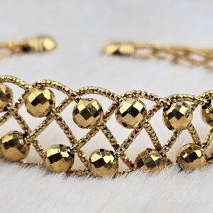 Gold-Toned Diamond-Cut Bead Lattice Cuff Bracelet (Br-012)