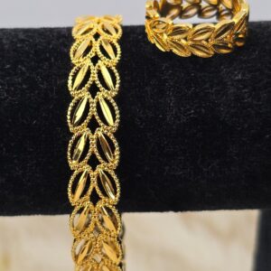 Traditional Gold-Plated Leaf Pattern Bangle & Ring Set (Br-013)