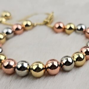 Tri-Tone High-Polish Metallic Bead Bracelet (Br-016)