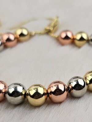 Tri-Tone High-Polish Metallic Bead Bracelet (Br-016)