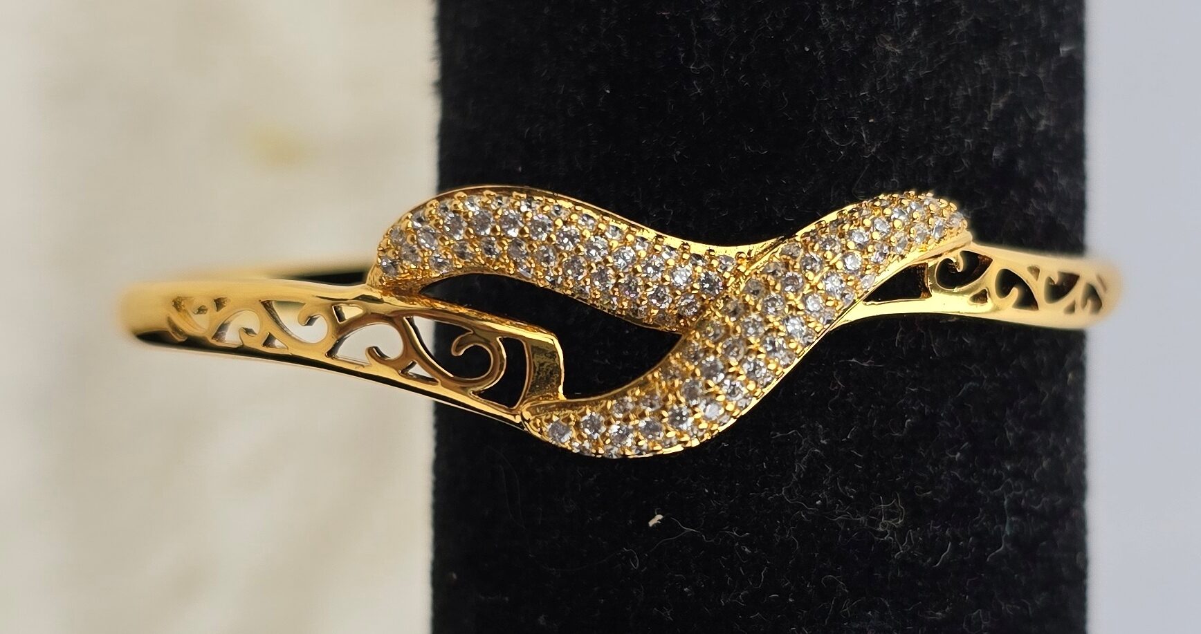 Crystal-Pave Infinity Swirl Gold-Design Bracelet (Br-017)
