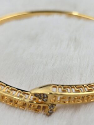 Greek Key Geometric Hollow-Cut Gold Bracelet (Br-019)