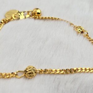 Textured Gold Bead & Curb Chain Charm Bracelet (Br-020)