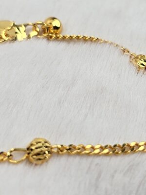 Textured Gold Bead & Curb Chain Charm Bracelet (Br-020)