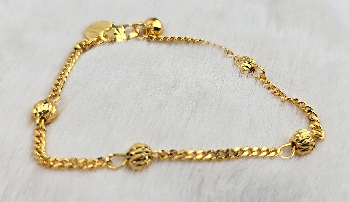Textured Gold Bead & Curb Chain Charm Bracelet (Br-020)