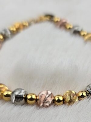 Elegant Tri-Tone Textured Bead Bracelet (Br-022)
