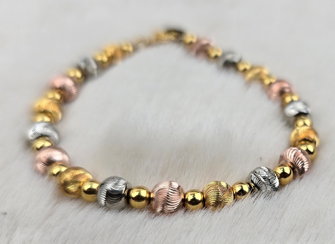 Elegant Tri-Tone Textured Bead Bracelet (Br-022)