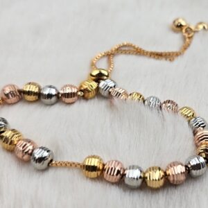 Elegant Tri-Tone Textured Bead Bracelet (Br-023)