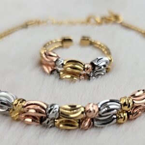 Tri-Tone Bead Jewelry Set - Matching Bracelet & Open Ring (Br-024)