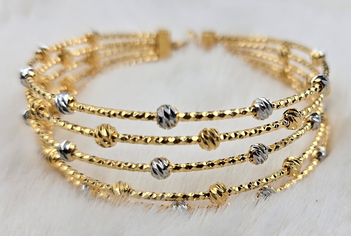 Radiant Four-Strand Gold & Silver Textured Bangle Bracelet (Br-025)