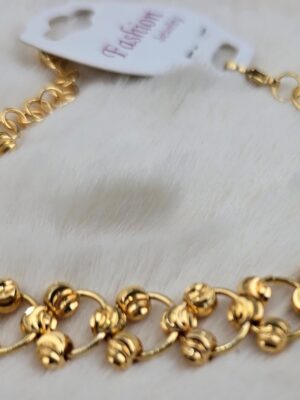 Glamorous Gold Cluster Bead Bracelet with Textured Links (Br-028)