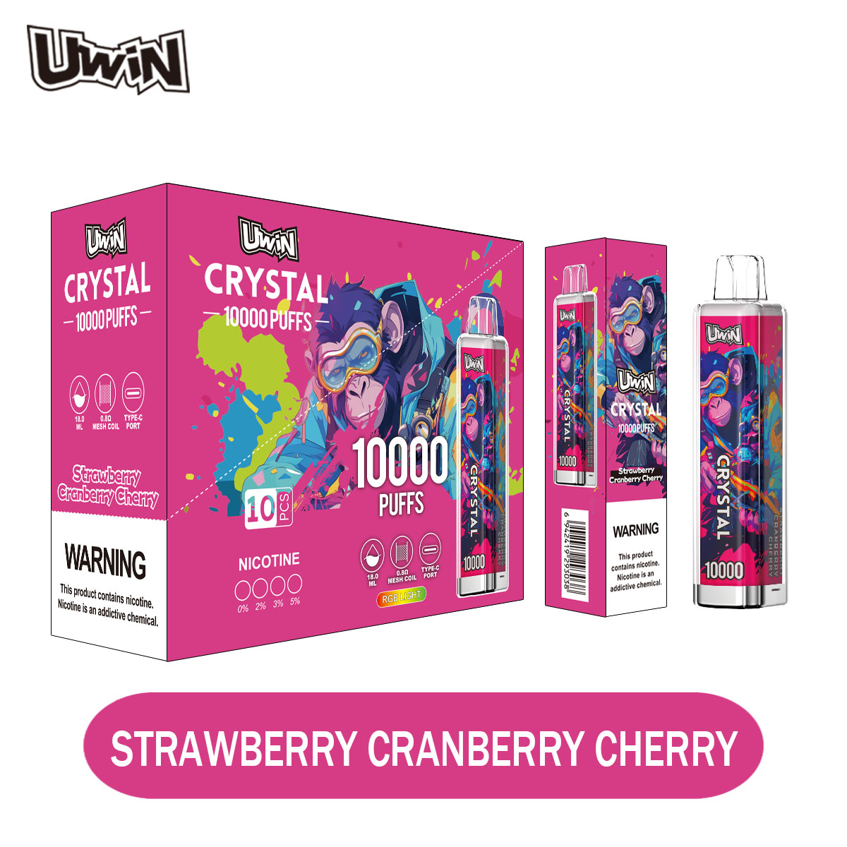 Uwin Crystal 10000 Strawberry Cranberry Cherry