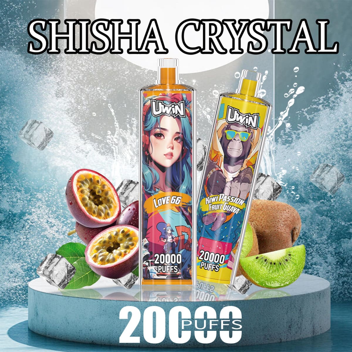 Uwin Shisha Hookah Crystal 20000 Kiwi Passion Fruit Guava