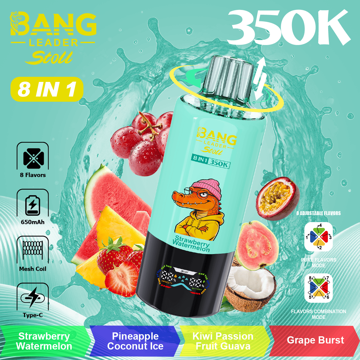 Bang Leader Stoll 350k Strawberry Watermelon/Pineapple Coconut Ice/Kiwi Passion Fruit Guava/Grape Burst