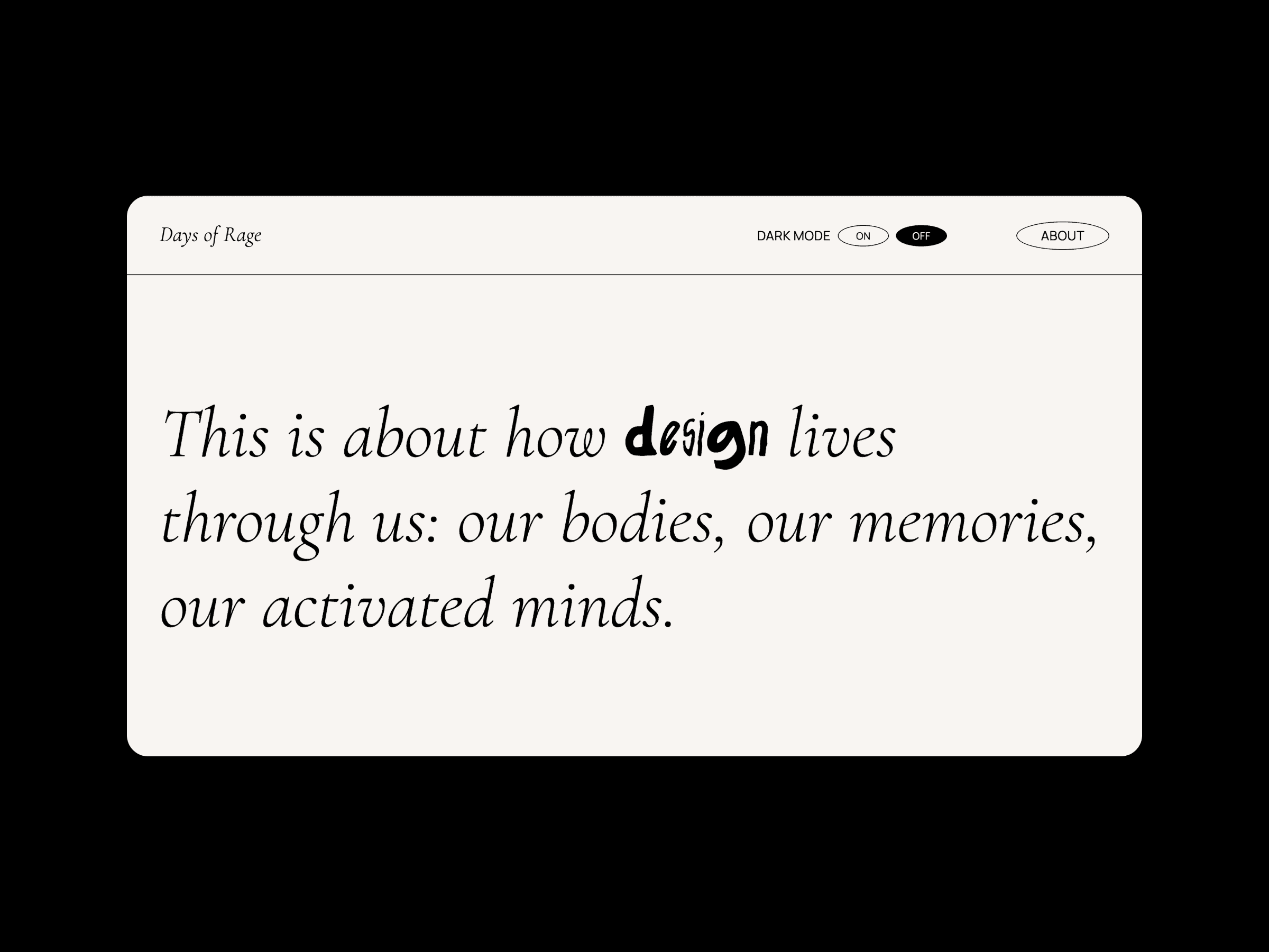 Hero section of the homepage of Days of Rage online exhibition website on desktop