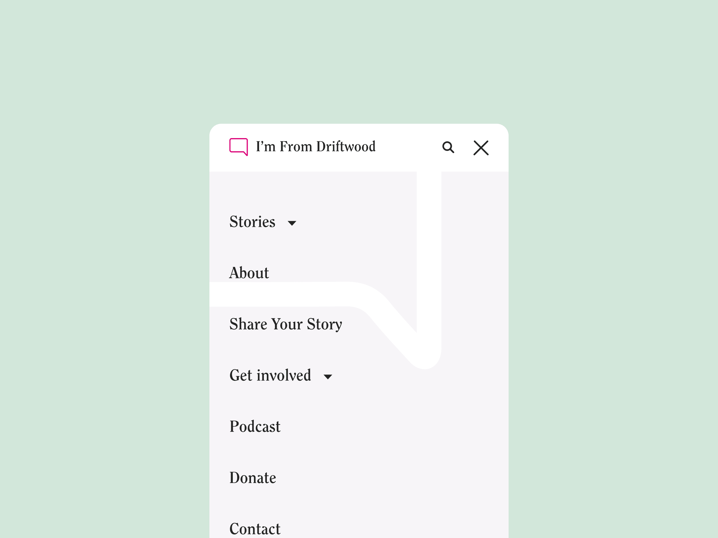 Menu of I'm From Driftwood website on mobile