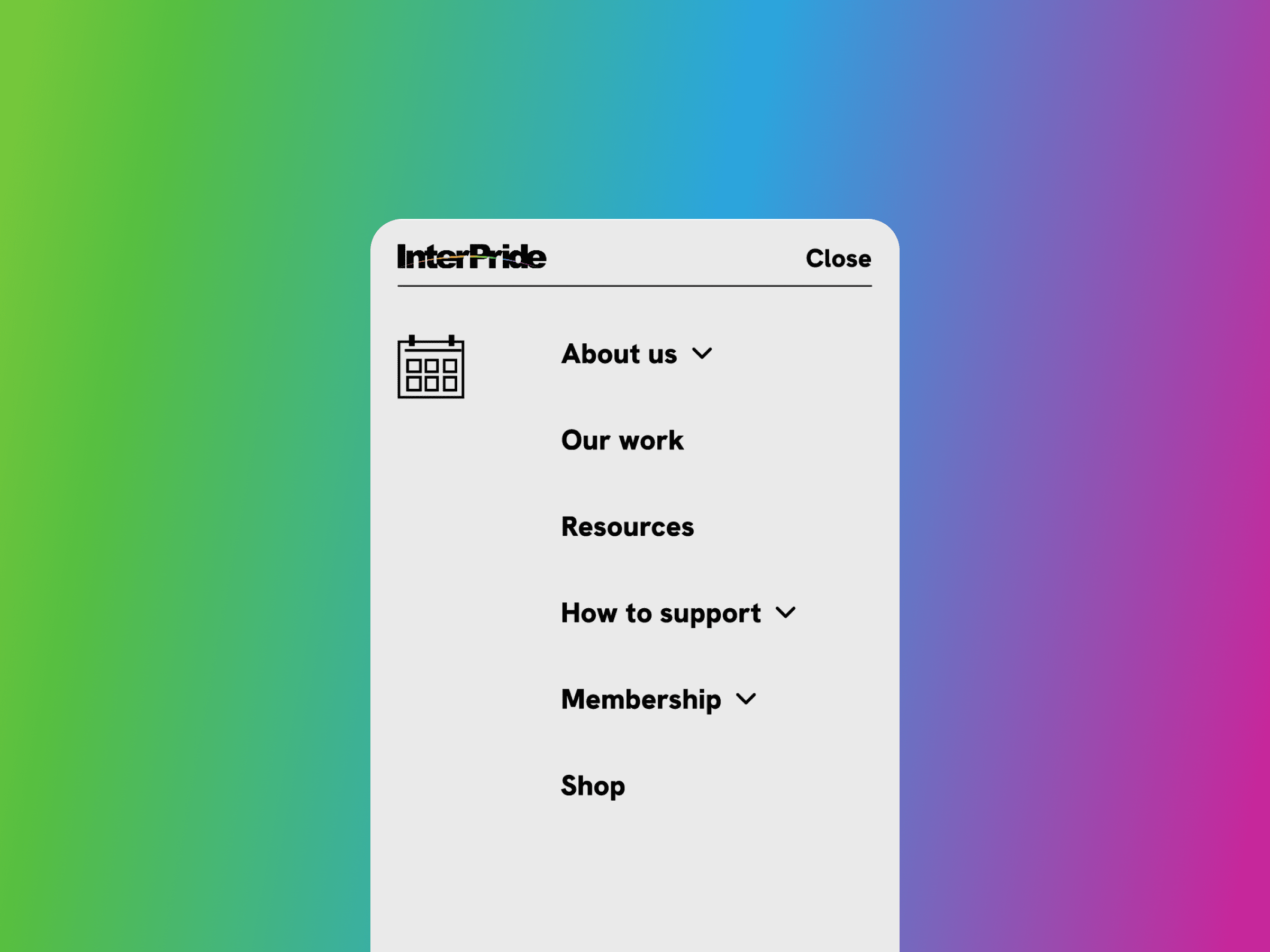 Menu of InterPride website on mobile